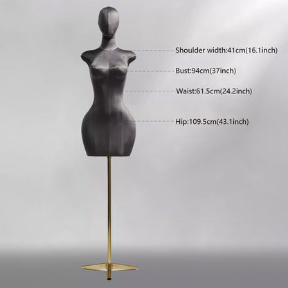 DE-LIANG Maniquí femenino de lujo de talla grande con brazos dorados, maniquí de torso de gamuza rosa, modelo de exhibición de torso de maniquí de talla grande