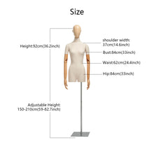 Load image into Gallery viewer, Luxury Female Male Dress Form, Linen Display Mannequin with Wooden Head Model for Fashion Cloth Dressmaker Dummy. Square Silver Base
