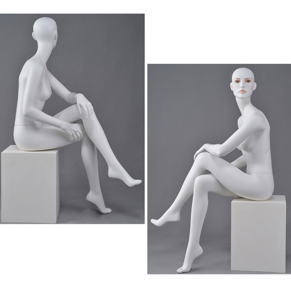 DE-LIANG White Female Full Body Mannequin with Abstract Head,Realistic Fiberglass Display Model for Boutique & Clothing Store Window Display