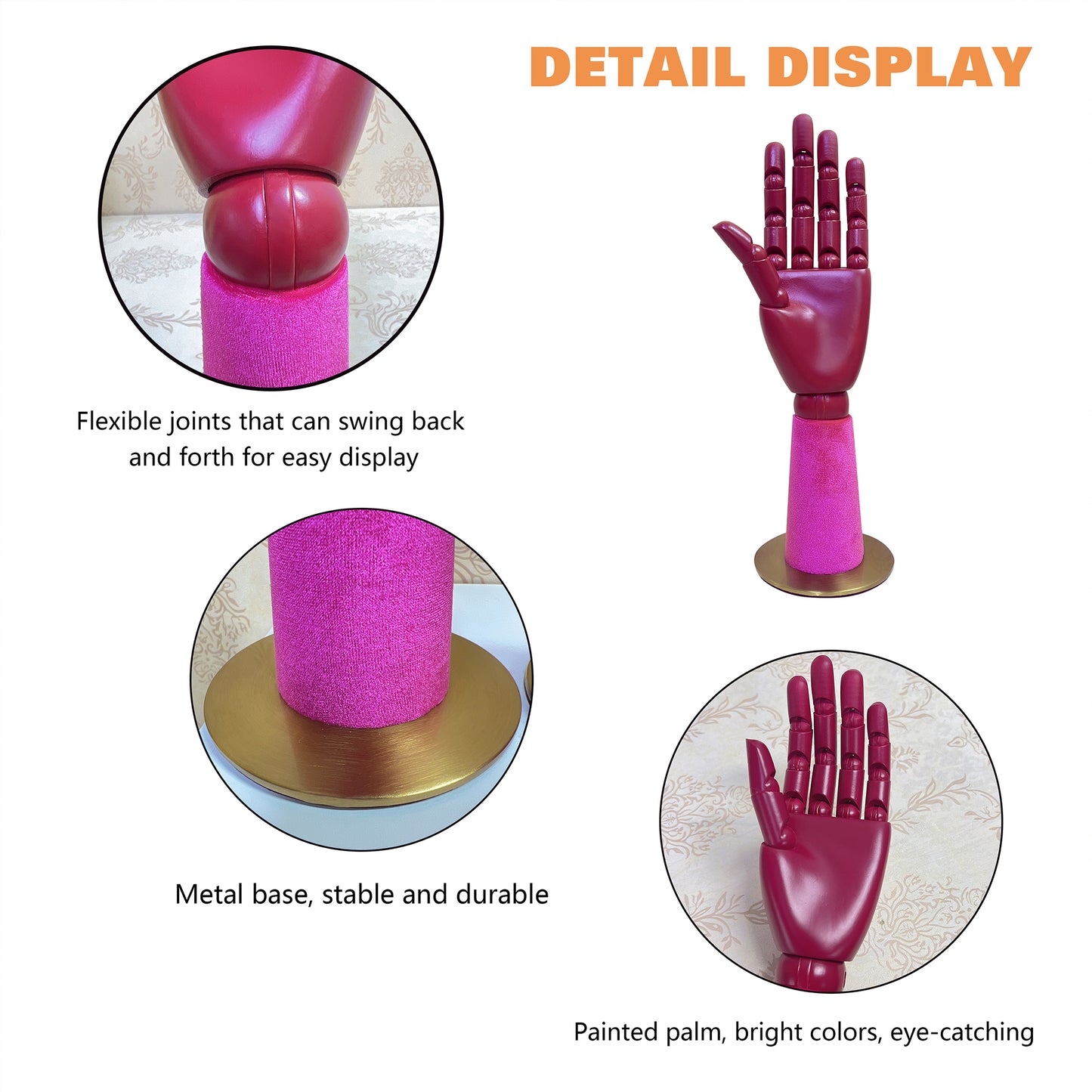 Luxury Wooden Mannequin Hand, Colorful Right Wooden Props Covering Velvet Mannequin Hand,Jewelry/Sunglass Display Wooden Mannequin Hand DE-LIANG
