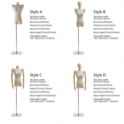DE-LIANG Female Half Body Mannequin Torso with Wooden Arms & Metal Base