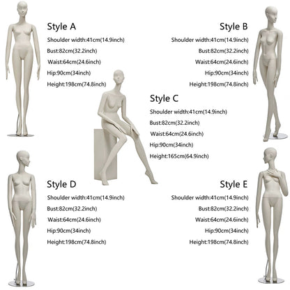 DE-LIANG Luxury White Female Full Body Mannequin Stand,Realistic Fiberglass Dress Form Display,Manikin Torso Stand for Retail Clothing,with base*1pcs DL0162