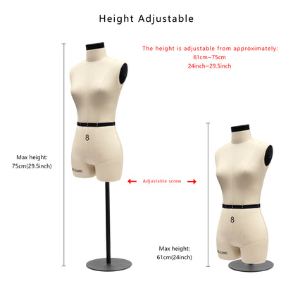 DE-LIANG 1:2 Mini Female Dress Form – Half Scale Sewing Mannequin (Size 8  Not Full Size)