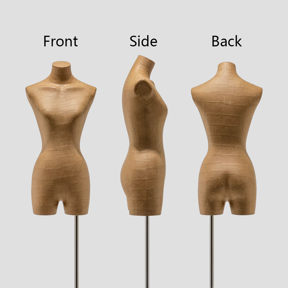 Female Half Body Mannequin, Clothing Display Model Body Stand,Paper Torso Dress Form,Wooden Arms and Base for Clothing/Dress Store Display, DE-LIANG