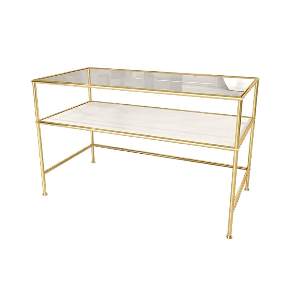 Arc Clothing display stand, Titanium Gold Stainless Steel Floor Apparel Clothes Hanger,Island Table Display Shelves , Glass Desk Displ Stand - De-Liang Dress Forms