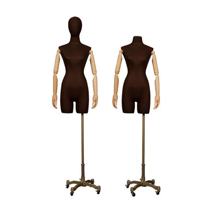 DE-LIANG Female Half Body Mannequin,Linen Fabric Adult Mannequins Torso with Wood Arms