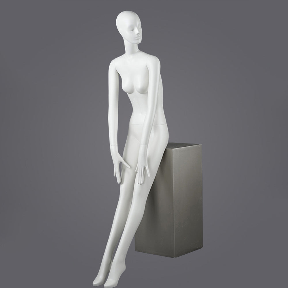 DE-LIANG Female Full Body Mannequins,Matte White Fiberglass Realistic Dress Form Display | Elegant Standing & Sitting Window Display Model for Clothing Stores, Boutiques