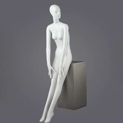DE-LIANG Female Full Body Mannequins,Matte White Fiberglass Realistic Dress Form Display | Elegant Standing & Sitting Window Display Model for Clothing Stores, Boutiques