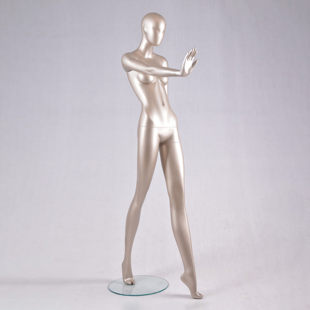 DE-LIANG Glossy Champagne Gold Female Full Body Mannequin Set – Abstract Head Fiberglass Display Model for Boutique Window, Clothing Store Dress Form Props, Standing & Sitting Fashion Mannequins