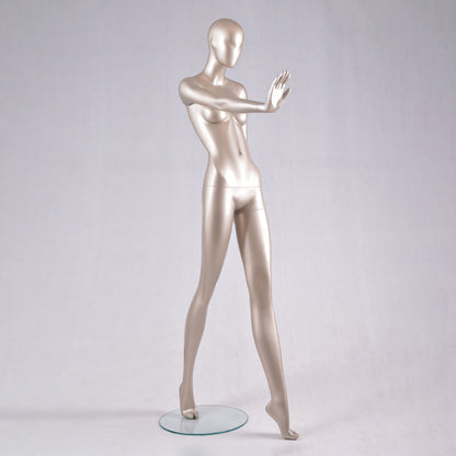 DE-LIANG Glossy Champagne Gold Female Full Body Mannequin Set – Abstract Head Fiberglass Display Model for Boutique Window, Clothing Store Dress Form Props, Standing & Sitting Fashion Mannequins