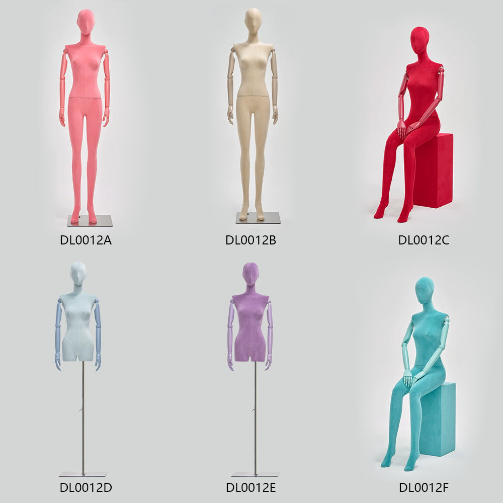 DE-LIANG model props, full/half body female mannequin display dummy, Female mannequin with flat shoulders and colorful dummy DL0012