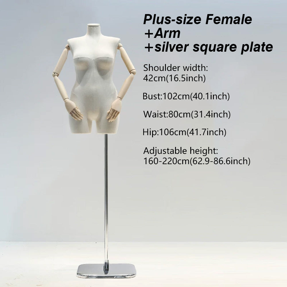 DE-LIANG Premium Plus Size Female Display Mannequin | Professional Curvy Dress Form with Flexible Articulated Wood Arms