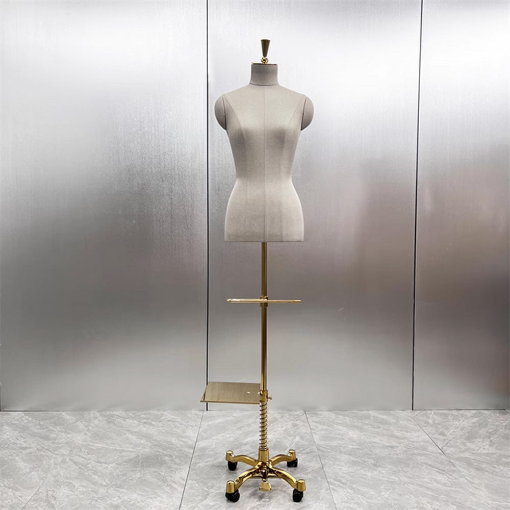 Luxury Clothing Store Female/Male Half Body Mannequin,Gray Dress Form Fabric Suit Pants Rack Display,Half Body Torso With Golden Cross Base