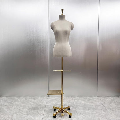 Luxury Clothing Store Female/Male Half Body Mannequin,Gray Dress Form Fabric Suit Pants Rack Display,Half Body Torso With Golden Cross Base