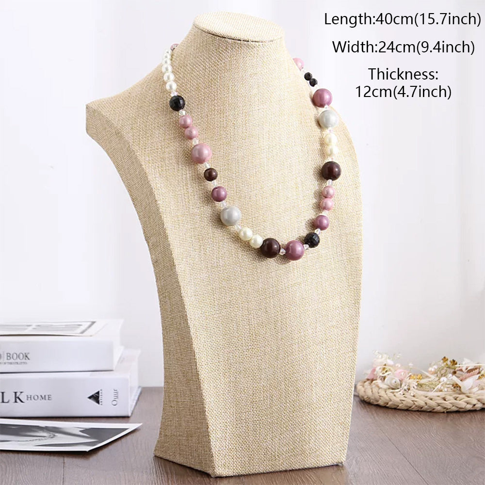 DE-LIANG Burlap Neck Mannequin Stand – Jewelry Necklace & Pendant Display Holder