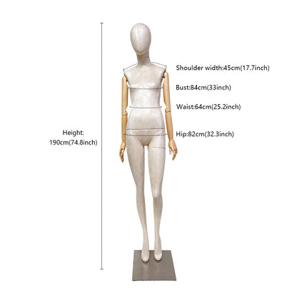 Luxury Adult Female Full Body Mannequin,Full Body Velvet Fabric Display Model Props,Women Flat Shoulder Dress Form Torso for Clothing Store De-Liang Dress Forms