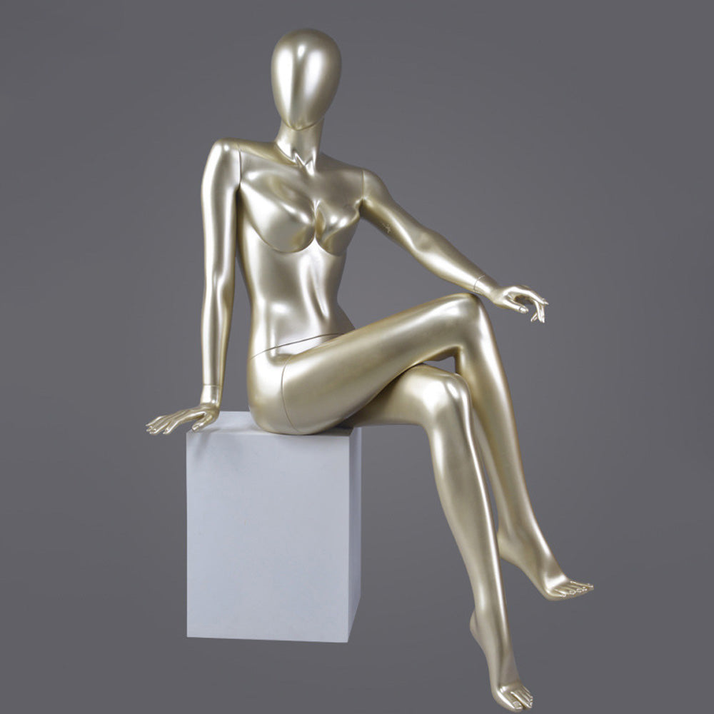 DE-LIANG Glossy Champagne Gold / Black Female Full Body Mannequin Set, Realistic Fiberglass Standing & Sitting Display Models for Clothing Stores, Window Fashion Display, Boutique Dress Form Props