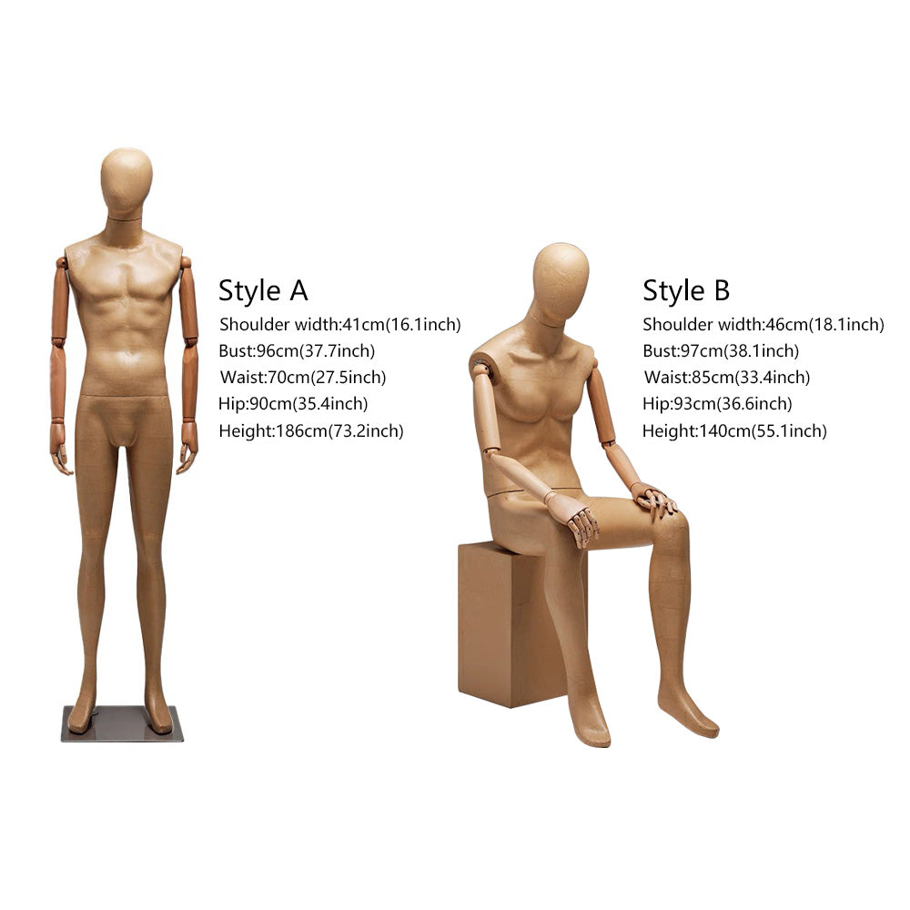 Kraft Paper Full Body Mannequin: Wooden Arms, Clothing Display