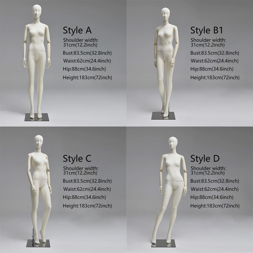 DE-LIANG Luxury Full Body Female Mannequin Set,Fabric Covered Retail Display Mannequins with Arms & Metal Base,Window Display, Boutique Clothing Form, Retail Visual Merchandising