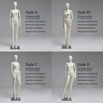 DE-LIANG Luxury Full Body Female Mannequin Set,Fabric Covered Retail Display Mannequins with Arms & Metal Base,Window Display, Boutique Clothing Form, Retail Visual Merchandising