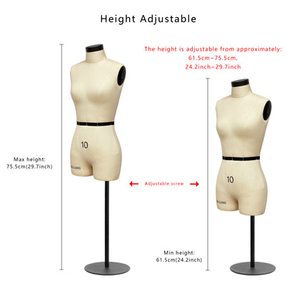 DE-LIANG Half Scale Dress Form with Soft Arms（Size 10）