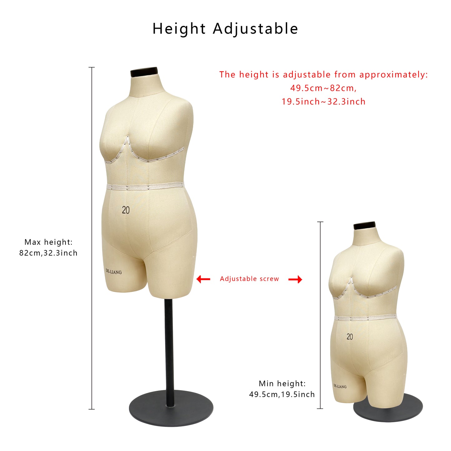 DE-LIANG Half Scale Dress Form,Miniature Sewing Half Size Mannequin,Female Scale Dressmaker Dummy Design,Education Pattern Model, Size 20(NOT ADULT FULL SIZE)