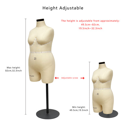 DE-LIANG Half Scale Dress Form,Miniature Sewing Half Size Mannequin,Female Scale Dressmaker Dummy Design,Education Pattern Model, Size 20(NOT ADULT FULL SIZE)