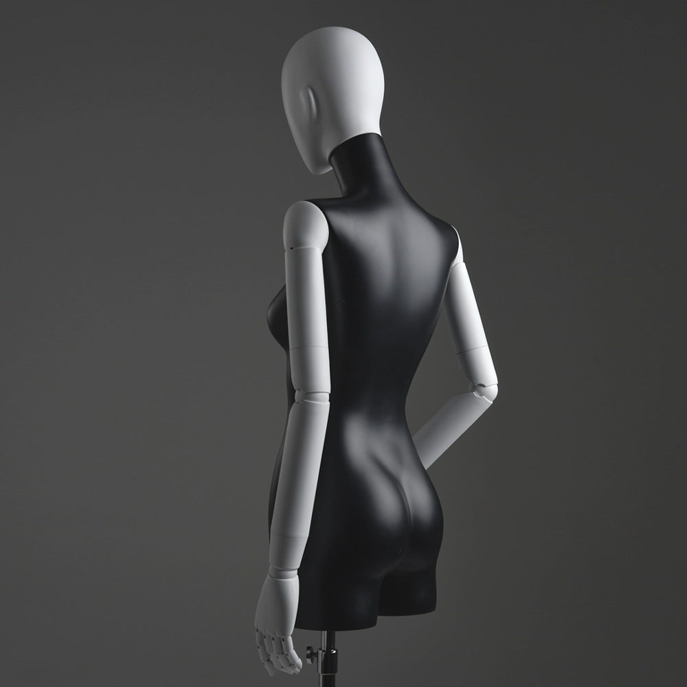 Black Fiberglass Female Full Body Mannequin,Torso Mannequin,Woman stand Display Model Dummy Form Torso With White Wood Arms,Boutique Display DE-LIANG