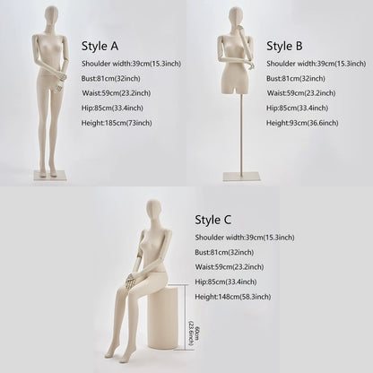 DE-LIANG Adjustable Female Full/Half Body Mannequin,Beige White Female Display Model,Adult Mannequin Torso Dress Form for Dresses,Clothing,Dummy