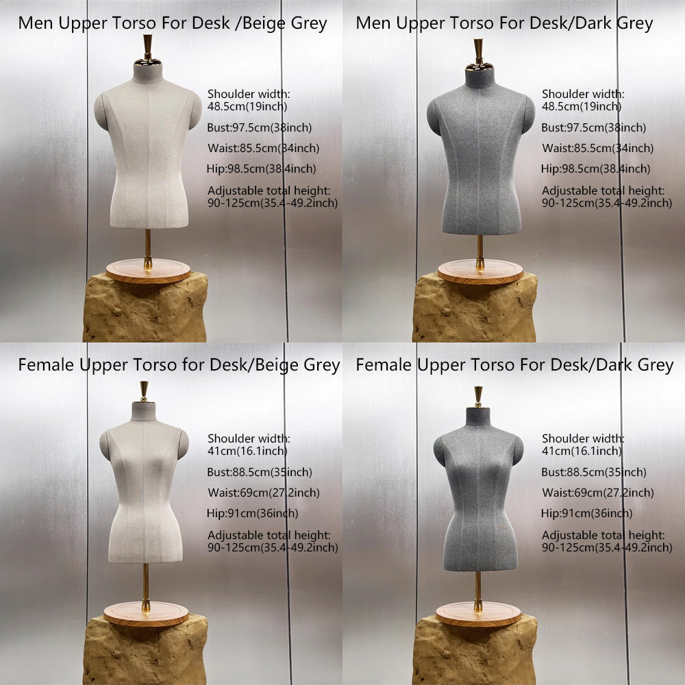 Luxury Clothing Store Female/Male Half Body Mannequin,Gray Dress Form Fabric Suit Pants Rack Display,Half Body Torso With Golden Cross Base