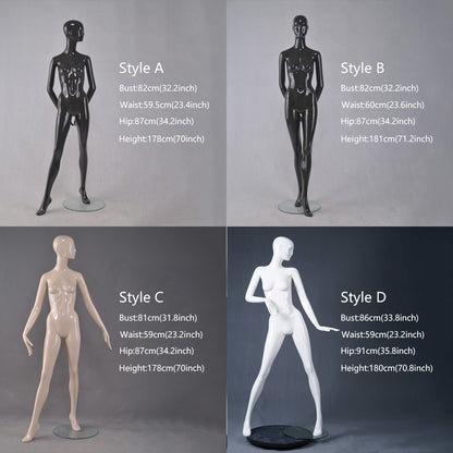 DE-LIANG Female Full Body Mannequin,Glossy White/Black Fiberglass Realistic Dress Form Display,Elegant Standing Window Display Model for Clothing Stores, Boutiques & Fashion Exhibitions