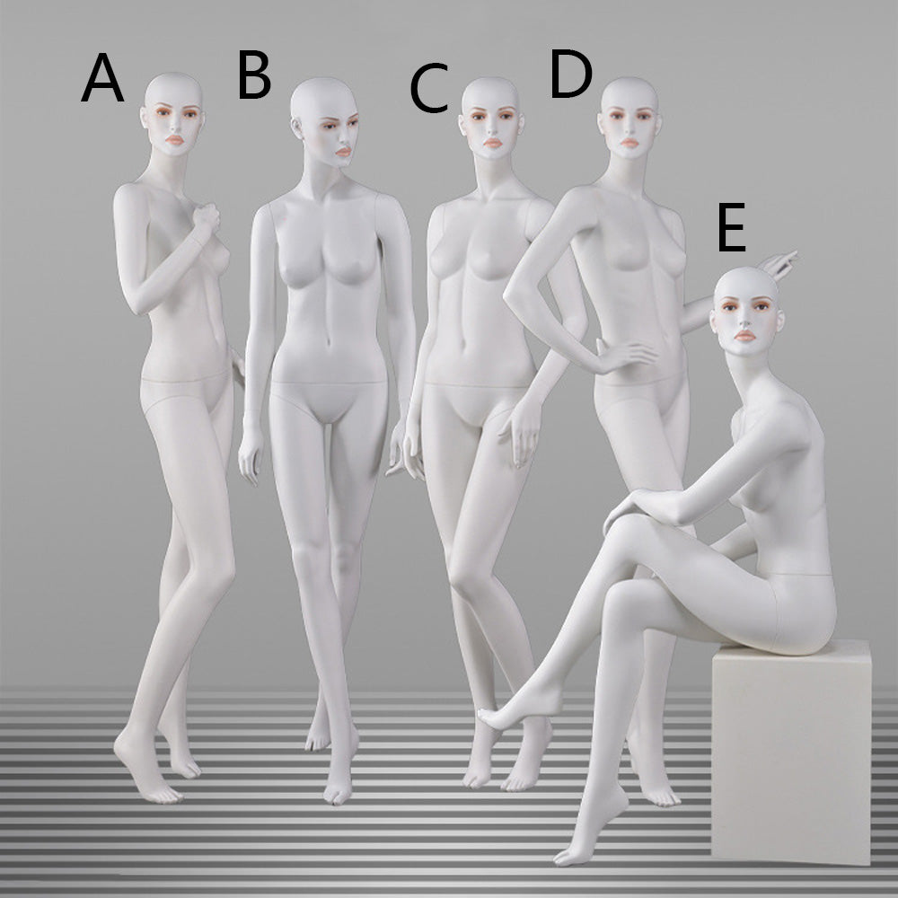 DE-LIANG White Female Full Body Mannequin with Abstract Head,Realistic Fiberglass Display Model for Boutique & Clothing Store Window Display