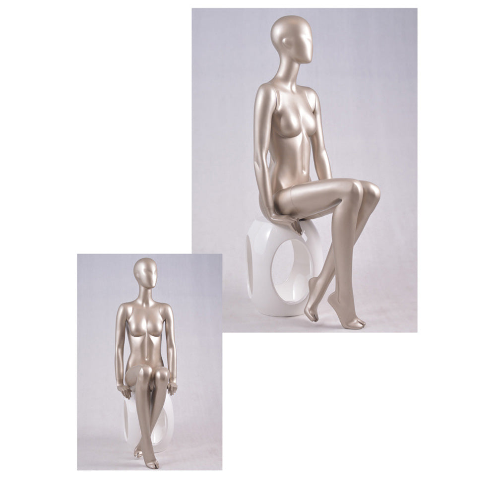 DE-LIANG Glossy Champagne Gold Female Full Body Mannequin Set – Abstract Head Fiberglass Display Model for Boutique Window, Clothing Store Dress Form Props, Standing & Sitting Fashion Mannequins
