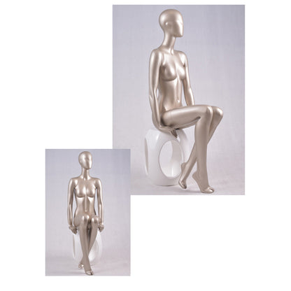 DE-LIANG Glossy Champagne Gold Female Full Body Mannequin Set – Abstract Head Fiberglass Display Model for Boutique Window, Clothing Store Dress Form Props, Standing & Sitting Fashion Mannequins