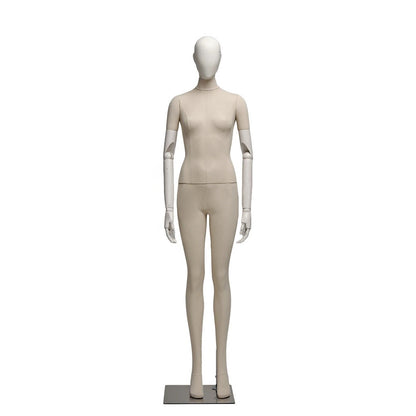 Fashion Elegant Window Display Props, Beige Linen Fabric Dressform Manikin with Fiberglass Head, Detachable Head and Arms, visual mannequin DE-LIANG