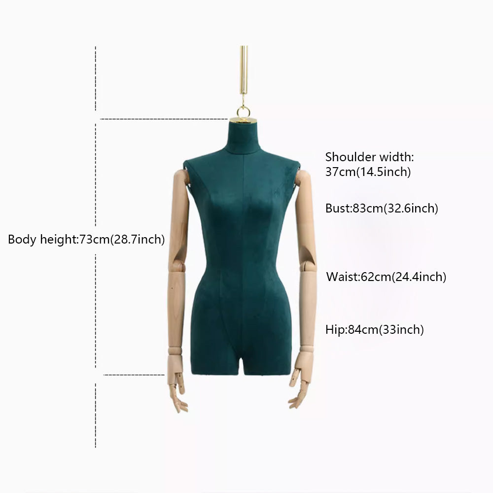DE-LIANG Hanging Display Mannequin Half Body Form,Suede Fabric Dress Form,Manikin Model for Wedding Display,Women Form with Gold Hook