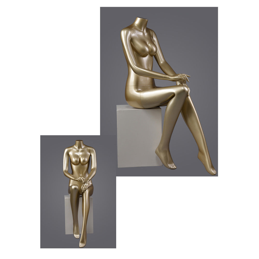 DE-LIANG Glossy Gold Female Full Body & Half Body Mannequin Set,Fiberglass Display Torso for Clothing, Lingerie, Underwear, Dress & Boutique Window Showcase Props