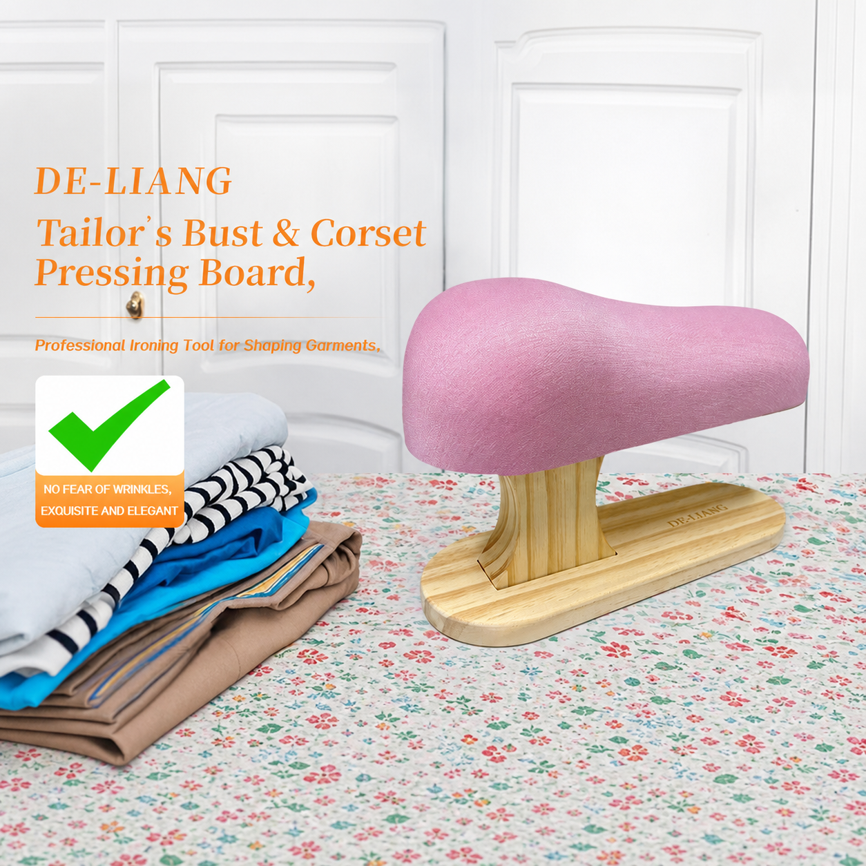 DE-LIANG Bust Corset Ironing Board | Tailor's Ham with Solid Wood Base | Pink