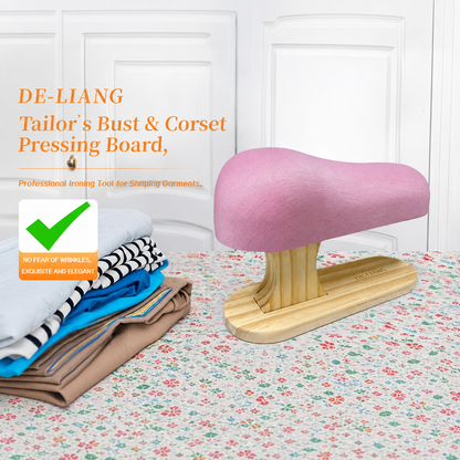 DE-LIANG Bust Corset Ironing Board | Tailor's Ham with Solid Wood Base | Pink
