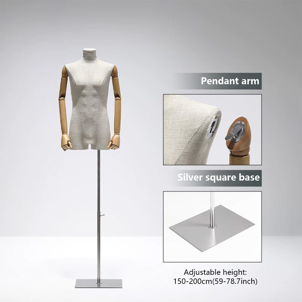 DE-LIANG Male Mannequin Slub Linen Muscle Torso | Menswear Window Display Stand