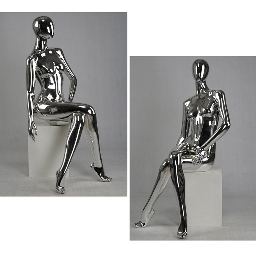 DE-LIANG Silver Plated Female Full Body Mannequins,Realistic Fiberglass Dress Form Display for Clothing Stores, Window Displays