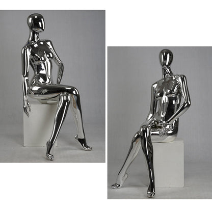 DE-LIANG Silver Plated Female Full Body Mannequins,Realistic Fiberglass Dress Form Display for Clothing Stores, Window Displays