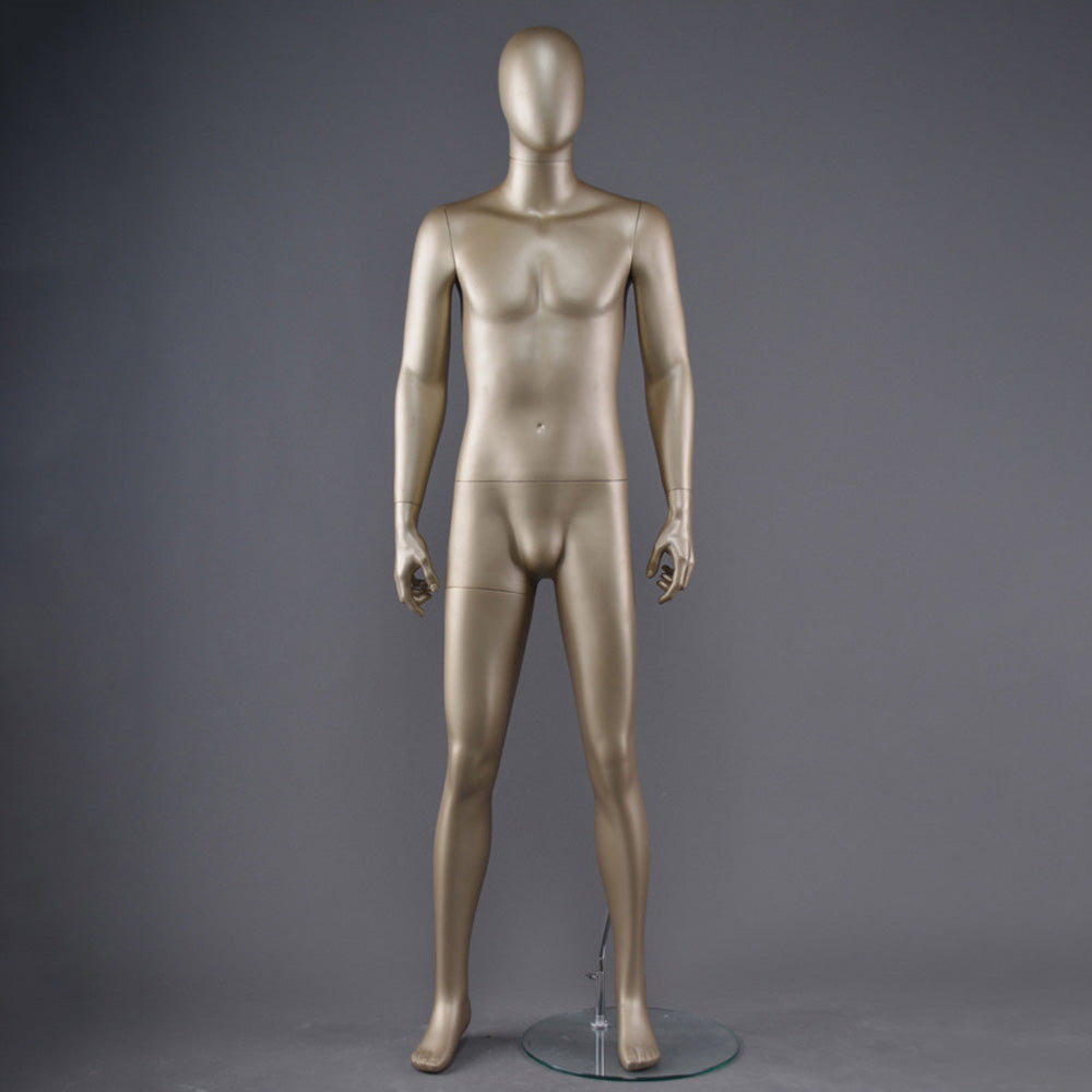 DE-LIANG Male Full Body Mannequin,Metallic Gold Realistic Fiberglass Display Model for Clothing, Suits & Window Showcase,Adjustable Standing Mannequin for Fashion Stores & Exhibitions
