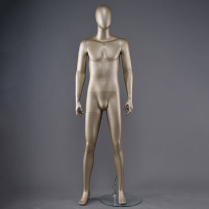 DE-LIANG Male Full Body Mannequin,Metallic Gold Realistic Fiberglass Display Model for Clothing, Suits & Window Showcase,Adjustable Standing Mannequin for Fashion Stores & Exhibitions
