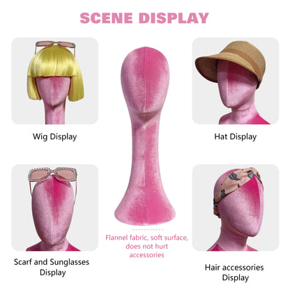 Luxurious Pink Velvet Head Model, Fully Pinnable Cloth Head Mannequin, Head Hat Stand/Display, lace Head Wig Stand, Hat Rack w/ Fabric DLA45-VPK/DLA38-VPK/DLA50-VPK DE-LIANG