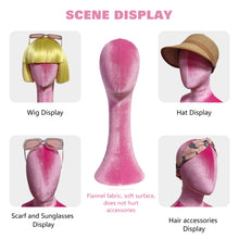 Load image into Gallery viewer, Luxurious Pink Velvet Head Model, Fully Pinnable Cloth Head Mannequin, Head Hat Stand/Display, lace Head Wig Stand, Hat Rack w/ Fabric DLA45-VPK/DLA38-VPK/DLA50-VPK

