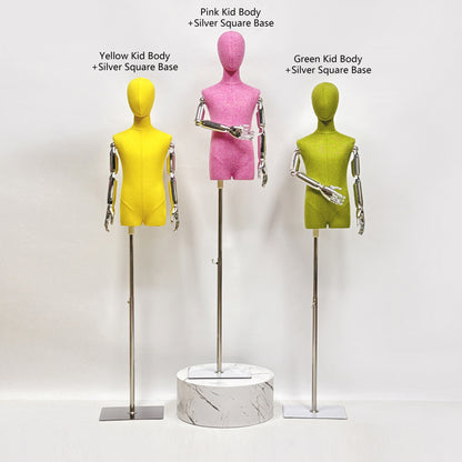 Linen-covered kids mannequin for clothing display