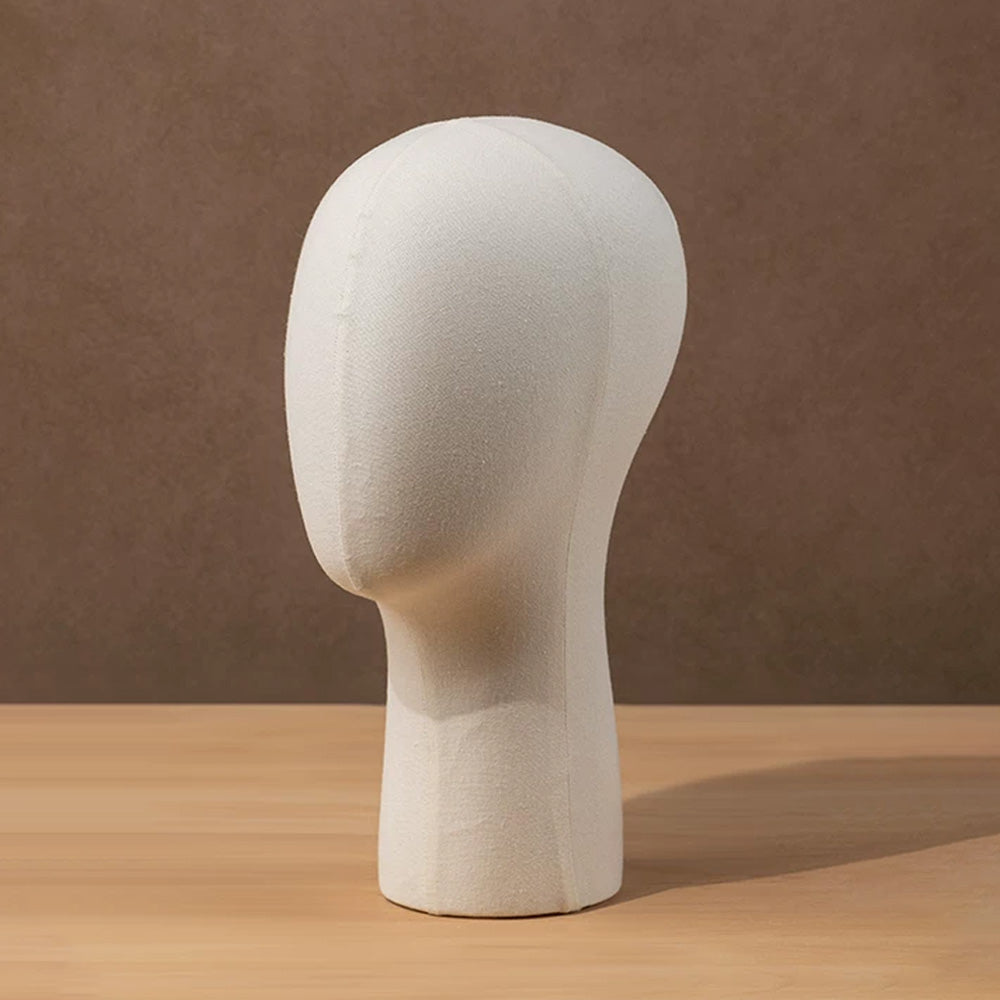 DE-LIANG Linen Mannequin Head Stand for Wigs Hats Scarves Display with Adjustable Base