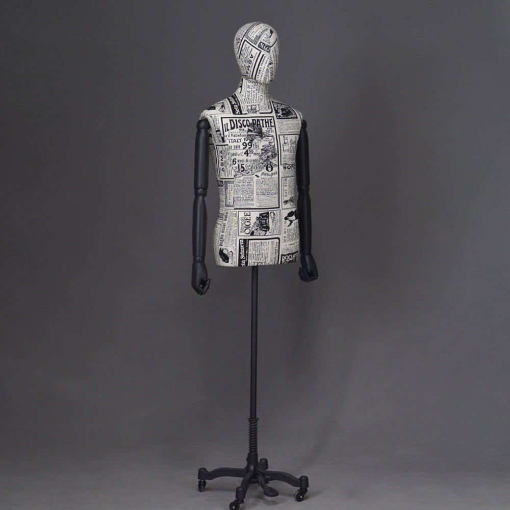 DE-LIANG Men Half Body Mannequin Torso,Fabric Display Dress Form For Clothing Store Display,Maniquin Body Dummy Prop,Adult Male Model with Wooden Base