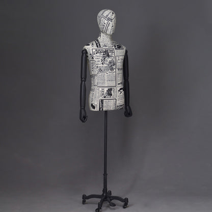 DE-LIANG Men Half Body Mannequin Torso,Fabric Display Dress Form For Clothing Store Display,Maniquin Body Dummy Prop,Adult Male Model with Wooden Base